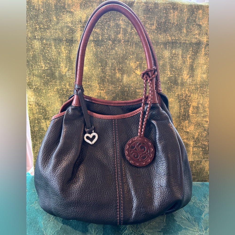 Brighton Elegant Pebbled Black and Brown Leather Handbag